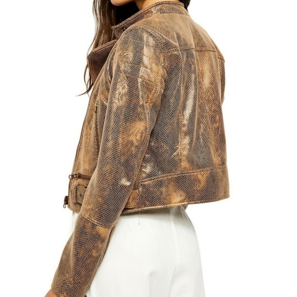 NWT🐍 Free People Python Snake Faux Leather Golden Jacket, Large - Picture 3 of 16